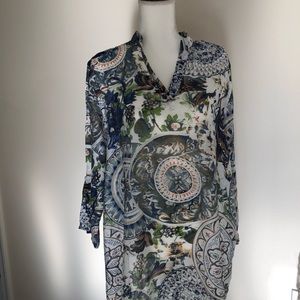 Blue 3/4 Sleeve Long Tunic